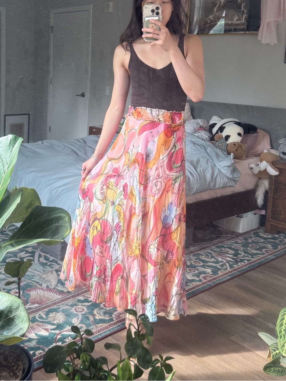 Vintage boutique moschino silk chiffon floral maxi skirt